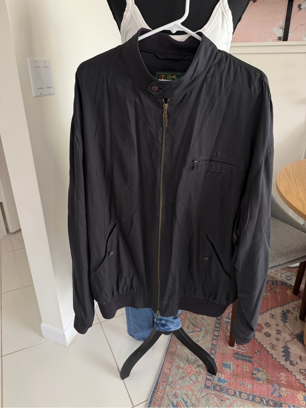 BOBBY JONES Size XXL 100% Silk Bomber Jacket Mens Full Zip Golf Casual Black